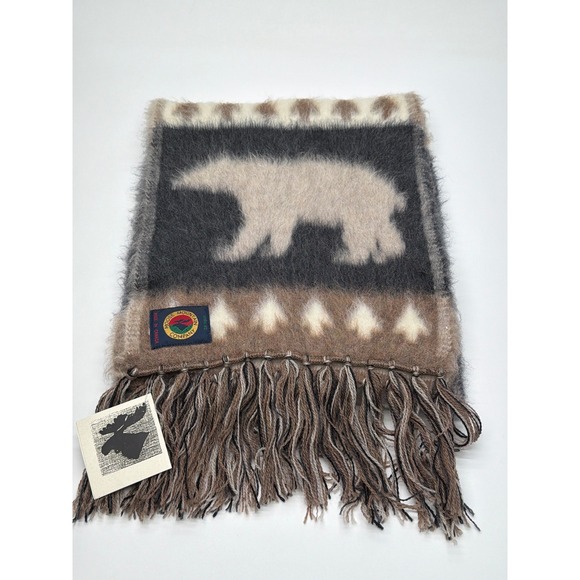 Moose Mountain Company Brittish Wool Scarf Made in Canada Grey Brown Fringe NEW